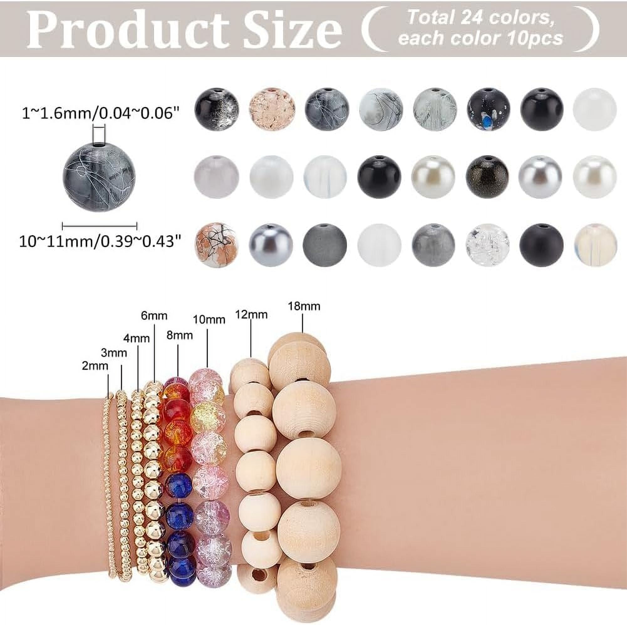 240pcs 10mm Multi-colored Glass Round Loose Beads for Jewelry Making & Decoration