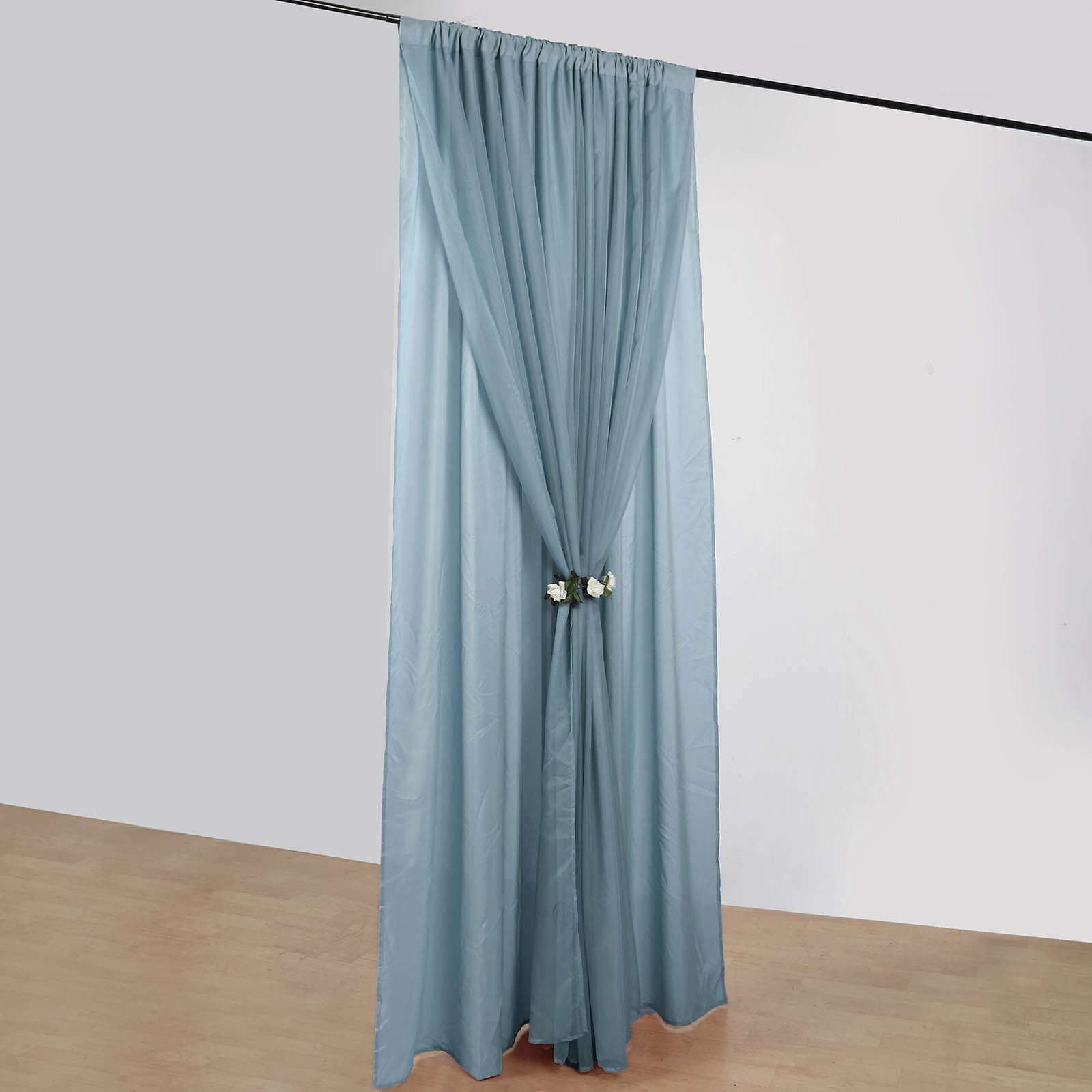 Efavormart 10ftx10ft Dusty Blue Dual Layered Polyester Sheer Chiffon Backdrop Curtains With Rod Pockets