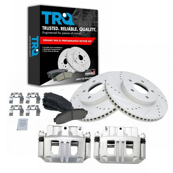 TRQ Front Ceramic Pads Performance Rotors & Calipers Kit Fits Select Equinox Torrent Vue