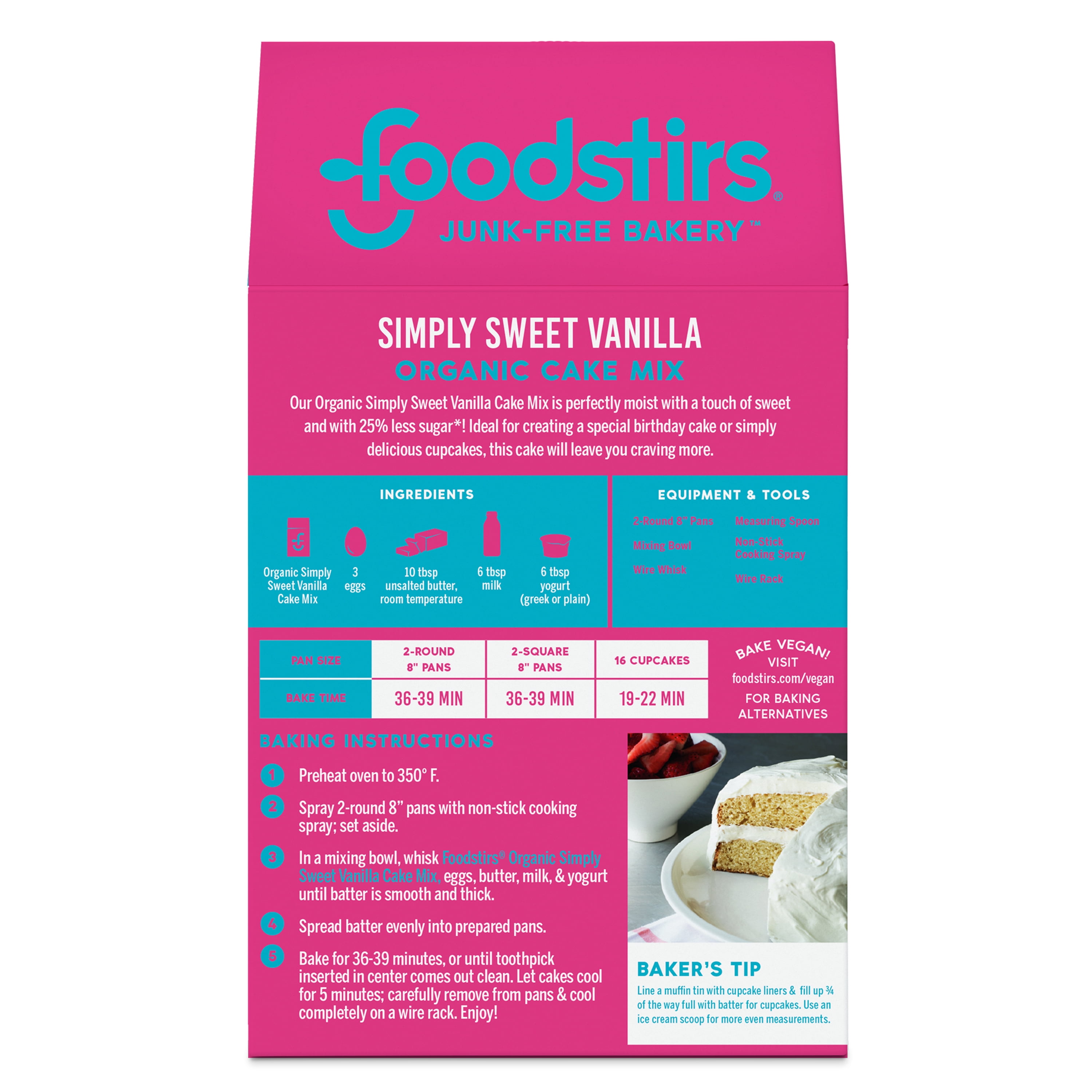 Foodstirs Junk-Free Bakery, Organic Simply Sweet Vanilla Cake Mix, 25% Less Sugar, Dairy Free 18 oz