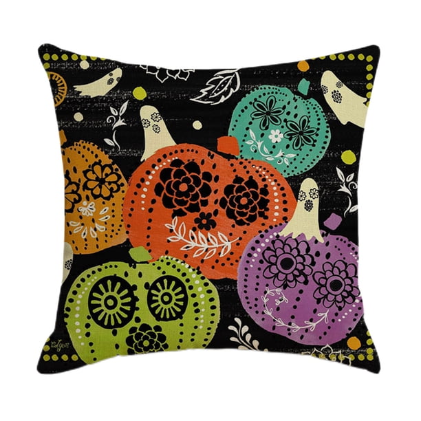 Advancent Funda de almohada decorativa, decoración de Halloween, funda de almohada acogedora con patrón de calabaza, funda de cojín cuadrada para sofá, Decoración del hogar dieciséis SXYM42 Advancent HA060851-16B