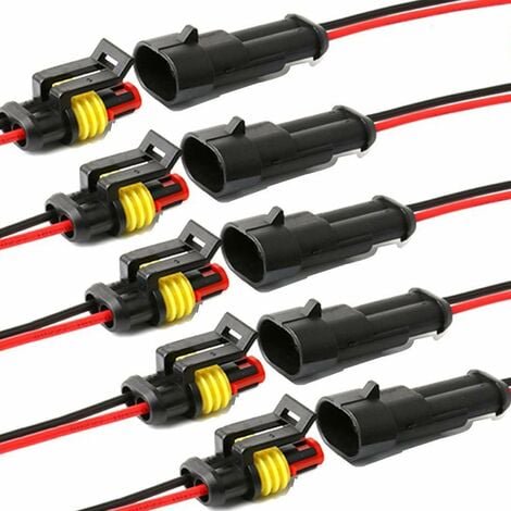 Conector impermeable, conectores de cable eléctrico autoblocantes de 2 pines con cable marino de 16 AWG para conexiones de cables de automóviles, camiones, barcos y otros. (paquete de 5) (conector de