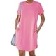 thumbnail image 1 of Puntoco Moda Mujer Verano Casual Deportes Mangas Enrolladas Color Sólido Doble Bolsillo Vestido De Manga Corta Camiseta Falda Manga Corta Vestido De Cuello Redondo Rosa L, 1 of 7