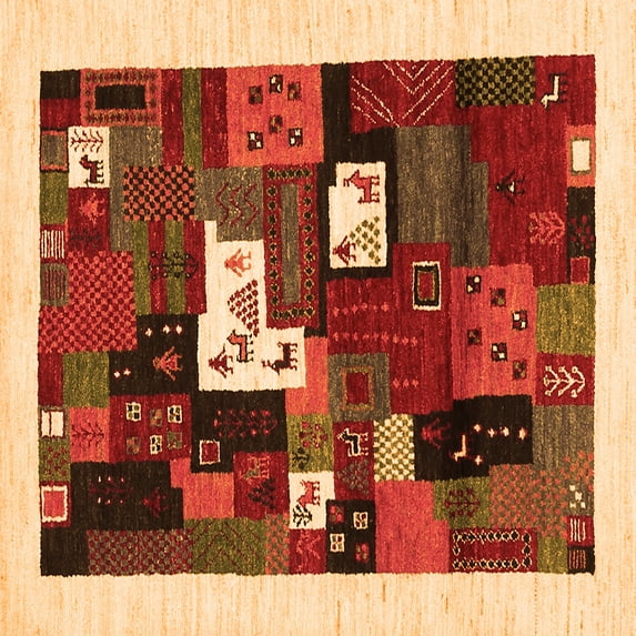 Ahgly Company Indoor Square Abstract Orange Contemporary Area Rugs, 7' Square