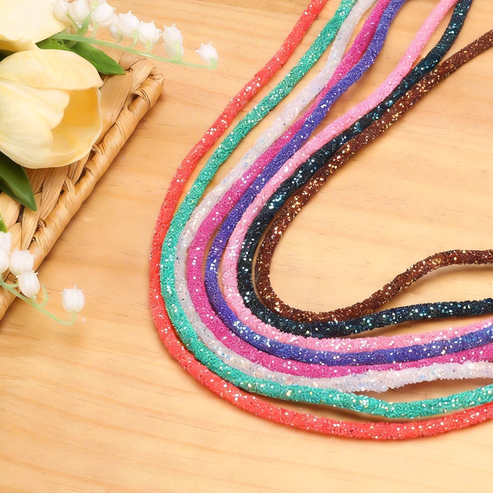 Uxcell 5 Yard 6mm 0.24 Inch Glitter Sequins Rope, 2 Pcs Sequins Rhinestone Tube Cord for DIY Wedding Dresses Costume Clothing Shoes Jewelry Accessory, Glitter Black
