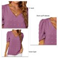 thumbnail image 2 of Top de jacquard con mangas abullonadas y escote en V morado, camiseta informal de corte holgado, talla M Summer Chic, 2 of 3