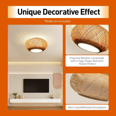 Miumaeov Hanging Lamp Wicker Basket Ceiling Light Shade Natural Bamboo Pendant Lampshade