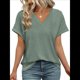 thumbnail image 4 of Camisetas Básicas de Verano de Corta con Cuello en V para Mujer, Elegantes, Informales, Holgadas, con Ojales, Conjuntos Bonitos y Fluidos Verde M, 4 of 7