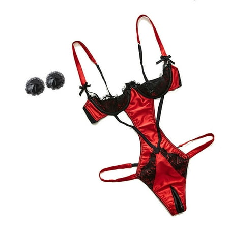 Yuhangmm Women s Lingerie Set Sexy Lace Bodysuit Breastless Bra Top Open G String Thong Corset Clubwear Sexy Lingerie Bra And Panties Skirts
