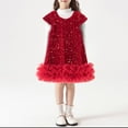 thumbnail image 2 of Fshinging Toddler Girls Dresses Sparkly Sequin Birthday Party Prom Outfit Solid Summer Ruffle Hem Gown Baby Kids Dress Size 3-4 Years, 2 of 5