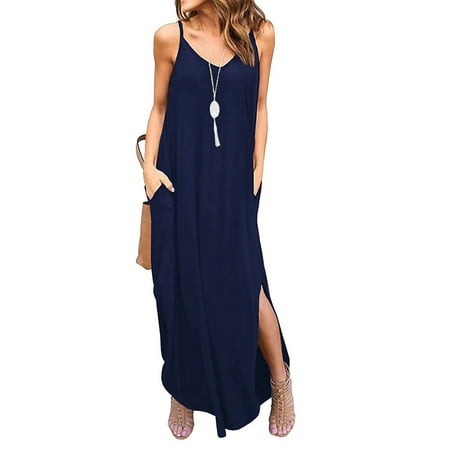 

Floral Print Nightshirt for Women V Neck Sleeveless Pajamas Dress Long Sleepshirt Nightwear Lounge Dress with Pocket
