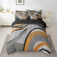 thumbnail image 2 of Feelyou Adult Abstract Geometric Twin Bedding Sets 7-Piece, Mid Century Minimalism Bedding Comforter Set, Grey Orange Stripes Reversible Sheet Sets, Microfiber Bedroom Decor, 2 of 7