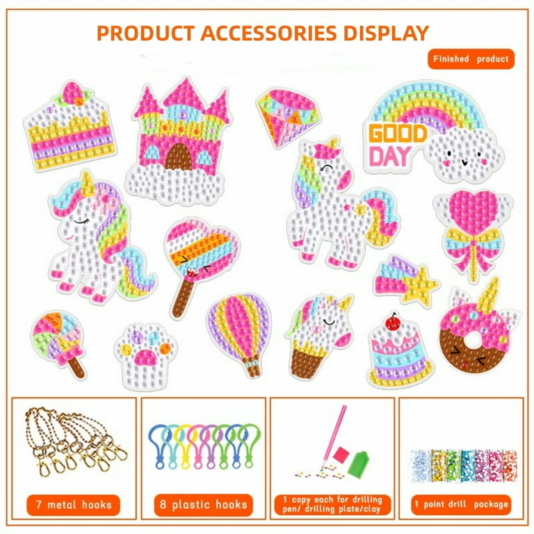 Outee 15Pcs Diamond Painting Art Kits For Kids 5D Diamond Arts And Crafts  For Kids Girls Ages 6-12 Diamond Painting Keychains Ri