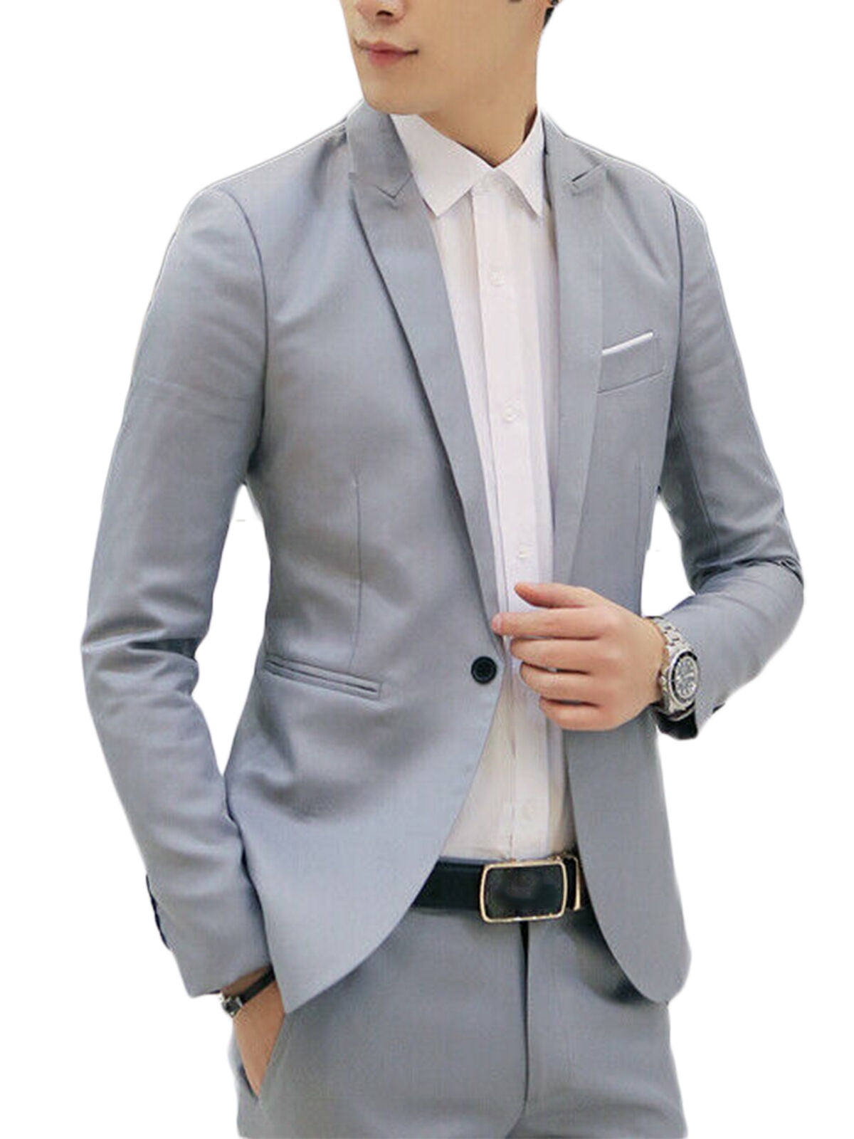 Men's Casual Slim One Button Suit Dress Blazer Coat Jacket Tops Business M-3xl