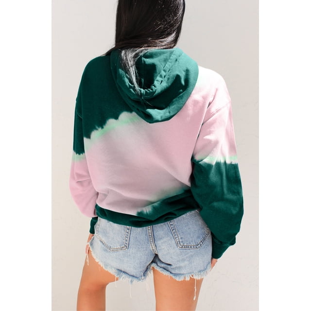 ABPHQTO Sudadera casual de mujer con capucha y bolsillo con estampado tie-dye verde