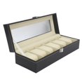 thumbnail image 3 of Caja de reloj de cuero PU con 6 ranuras, caja de almacenamiento de joyería con tapa transparente para el hogar, 3 of 5