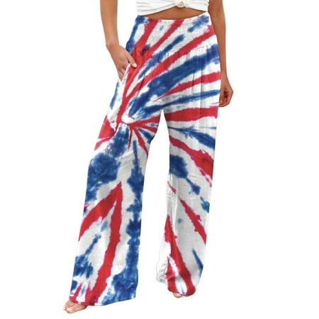 

Womens Casual Pants Women s Casual Independence Day American Flag Print High Waist Wide Leg Palazzo Pants Elastic Waist Loose Comfy Casual Pajama Pants Pockets Pants For Women