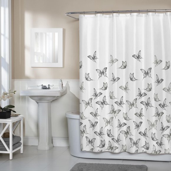 Hometrends Microfiber Decorative Fabric Shower Curtain in Marble or Butterfly Design