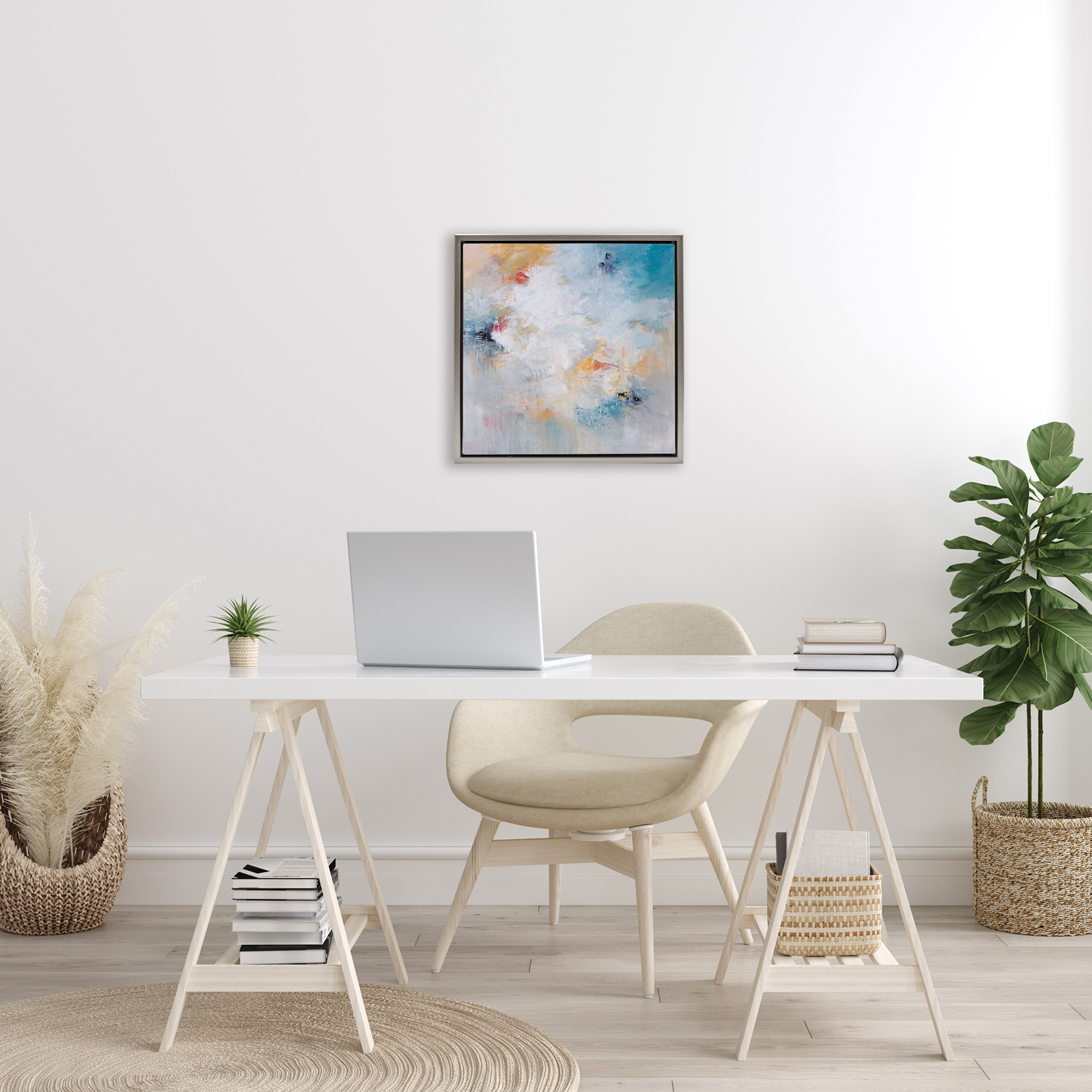 Veiled Dance Abstraction Gray Framed Floater Canvas Wall Art, design by Karen Hale