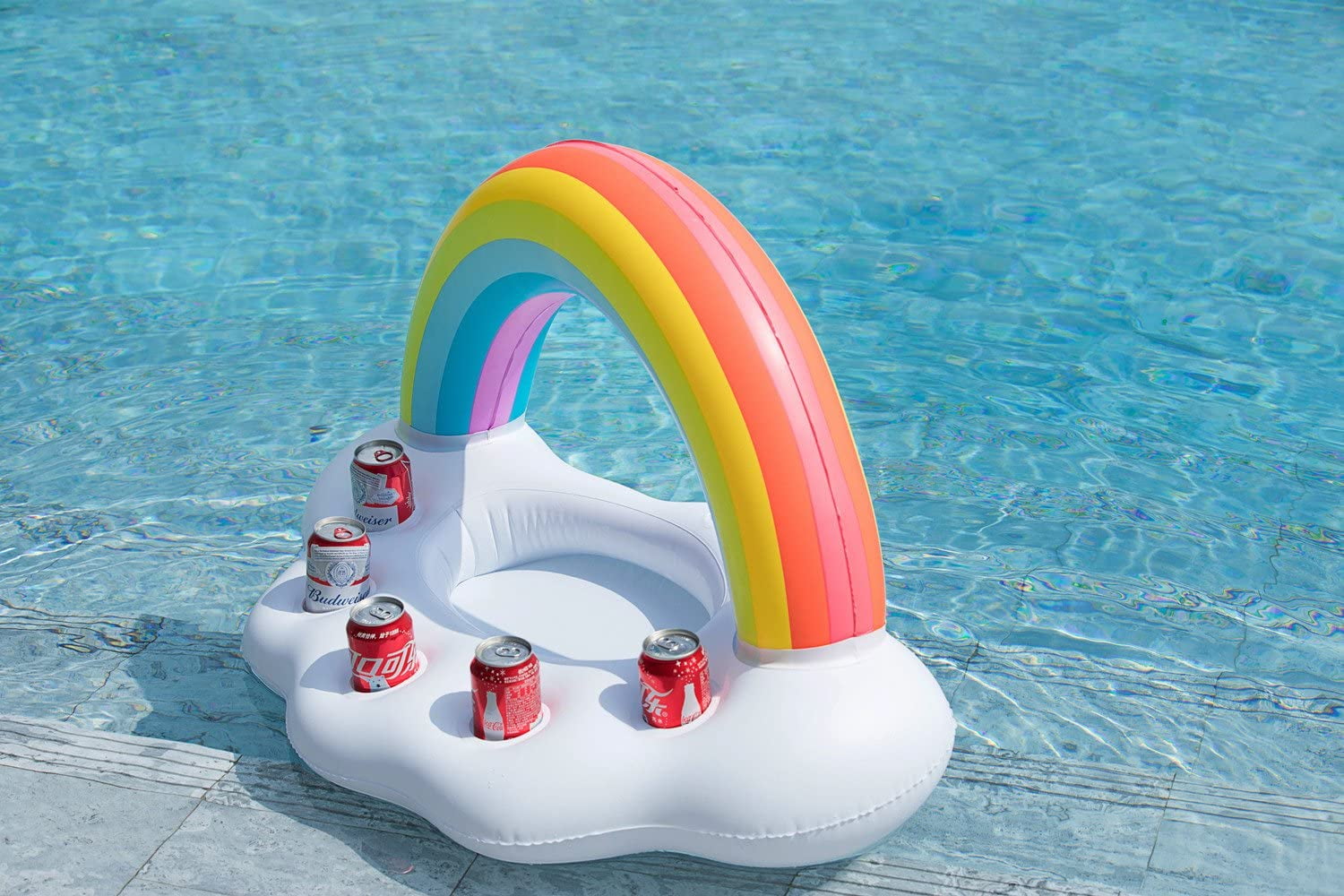 Inflatable Rainbow Cloud Drink Holder Floating Beverage Salad Fruit Serving Bar 