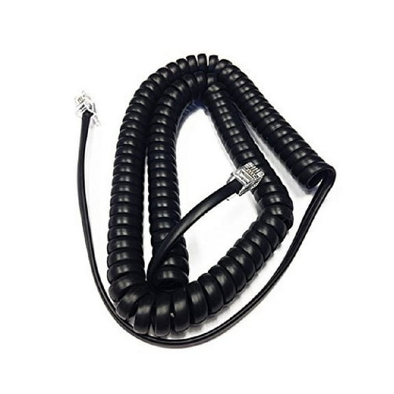 The VoIP Lounge 12 Foot Flat Black Phone Handset Receiver Curly Cord with Long Lead