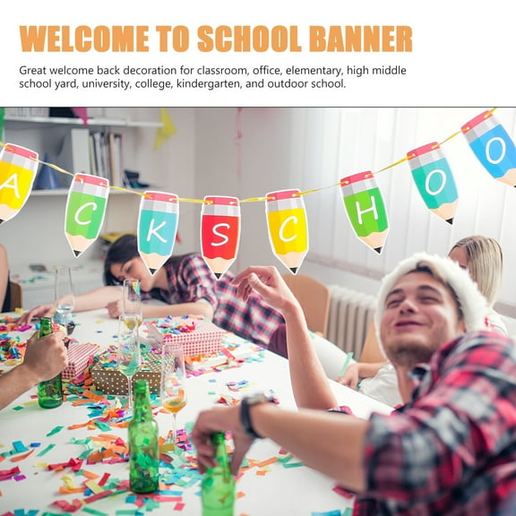 Dytern Party 1 Set Back To School Banner 2 in 1 Welcome Banner Hanging Ornament Pull Flag Party Decorations First Day of School Banner for Classroom School Hanging Decor Sign