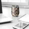 thumbnail image 3 of 12oz Stemless Wine Tumblers Beige and Brown Leopard Pattern Vacuum Insulated Stainless Steel Travel Tumbler Cups Mug with Lid and Straw for Champaign,Cocktail,Beer with Cleaning Brush, 3 of 5