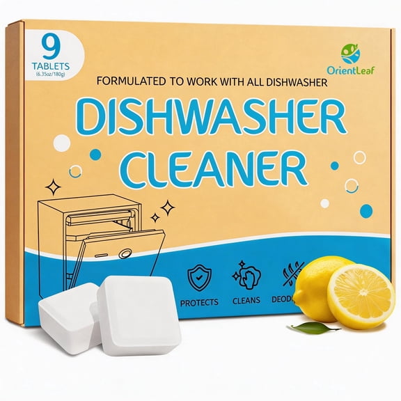 OrientLeaf 9 Dishwasher Cleaner Tablets, Lemon Scent Dishwasher Cleaner and Deodorizer, Dishwasher Machine Descaler for Limescale, Grease & Odors, for Most Dishwashers