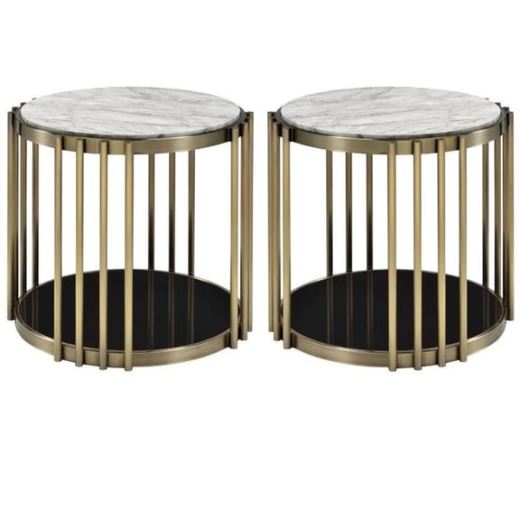 Home Square Kual Contemporary Metal 1-Shelf End Table in Brass - Set of 2