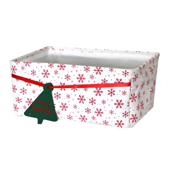 ACDANC Large Christmas Snowflake Storage Basket Winter Snow House Snowflake Shelf Basket Christmas Tree Red Holiday Gift Basket Empty Collapsible Rectangle Clothes Book Toy Storage Cube Gift Baskets
