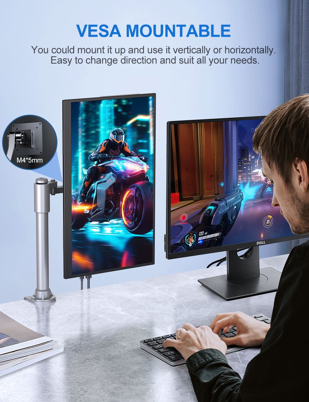 UPERFECT - Portable monitor 18.5" FHD 1080P 120HZ Gaming Monitor W/ Adjustable Stand USB-C Mini HDMI External Monitor
