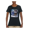 thumbnail image 2 of Wolves and the Moon in the Winter Night | Womens Animal Lover Graphic T-Shirt, Black, Small, 2 of 3