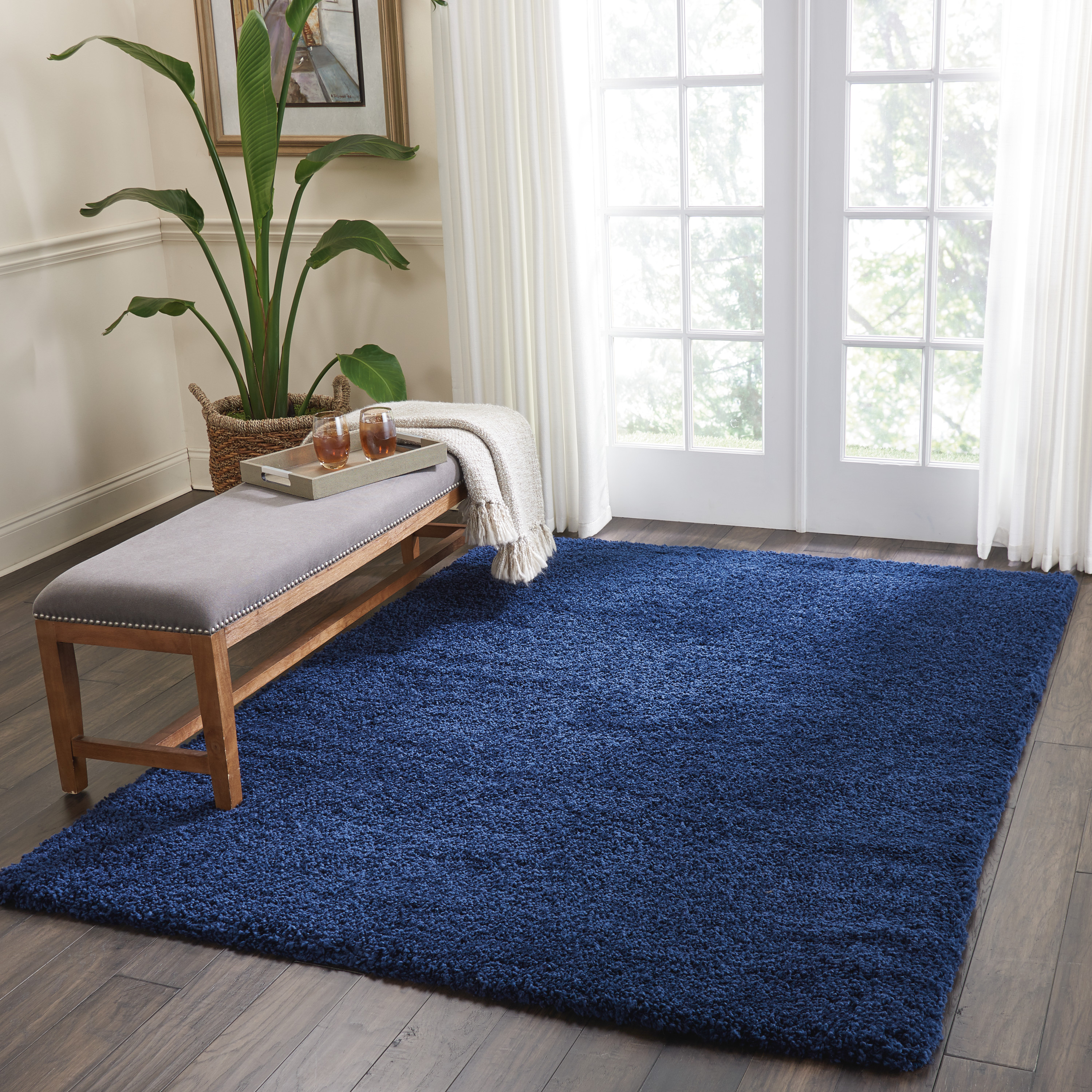 Malibu Shag Solid Navy Area Rug