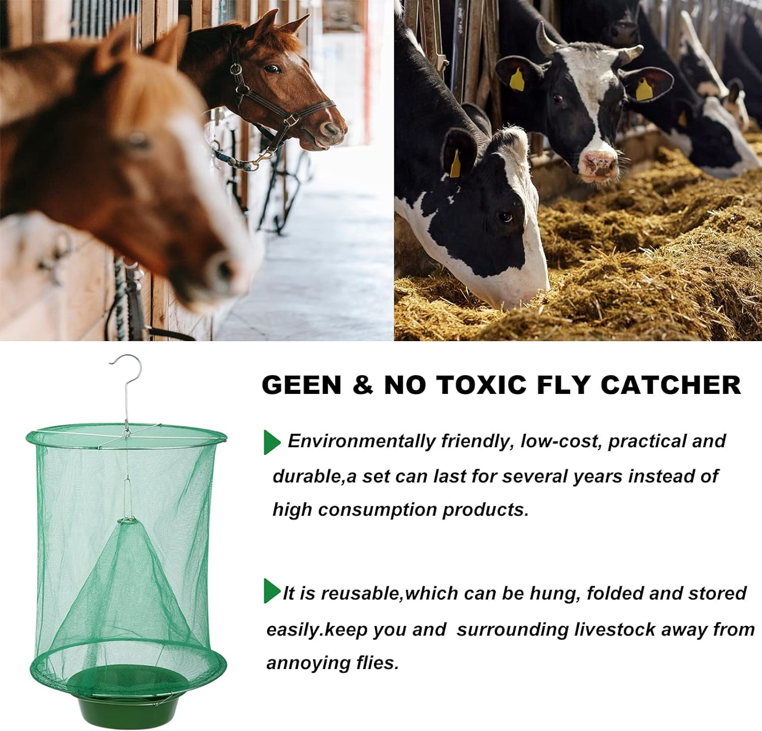 RIDWIND 24-Pack Ranch Fly Trap Reusable Hanging Fly Catcher Cage with Pots Flies Killer Control for Indoor and Outdoor, Family Farms, Park, Restaurants