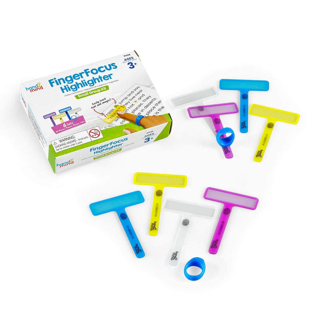 hand2mind FingerFocus Highlighter, Guided Reading Strips, Reading Pointers for Kids, Dyslexia Tools for Kids, ADHD Tools, Special Education School Supplies, Teacher Classroom Must Haves (6 Pack)