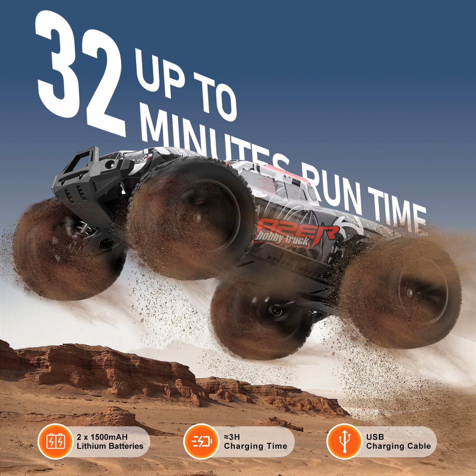 VEVOR Remote Control Car, 1:14 Scale RC Car for Kids, All Terrain 4WD Off-Road Monster Truck with 45° Wheelie & 2 Batteries, 38 km/h High Speed Hobby Racing Car - Ideal Gift for 8+ Years Kids