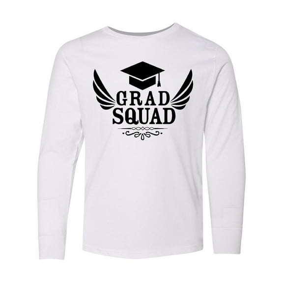 Inktastic Grad Squad with Graduation Cap and Wings Long Sleeve Youth T-Shirt