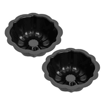 2026 New Mini Budtcake Pan, 4 Inch Black Nonstick Fluted Lava Cake Pans Mini Chocoflan Mold Small Flan Mold Individual Baking Cups Thanksgiving Pumpkin Muffin Pans 2PC