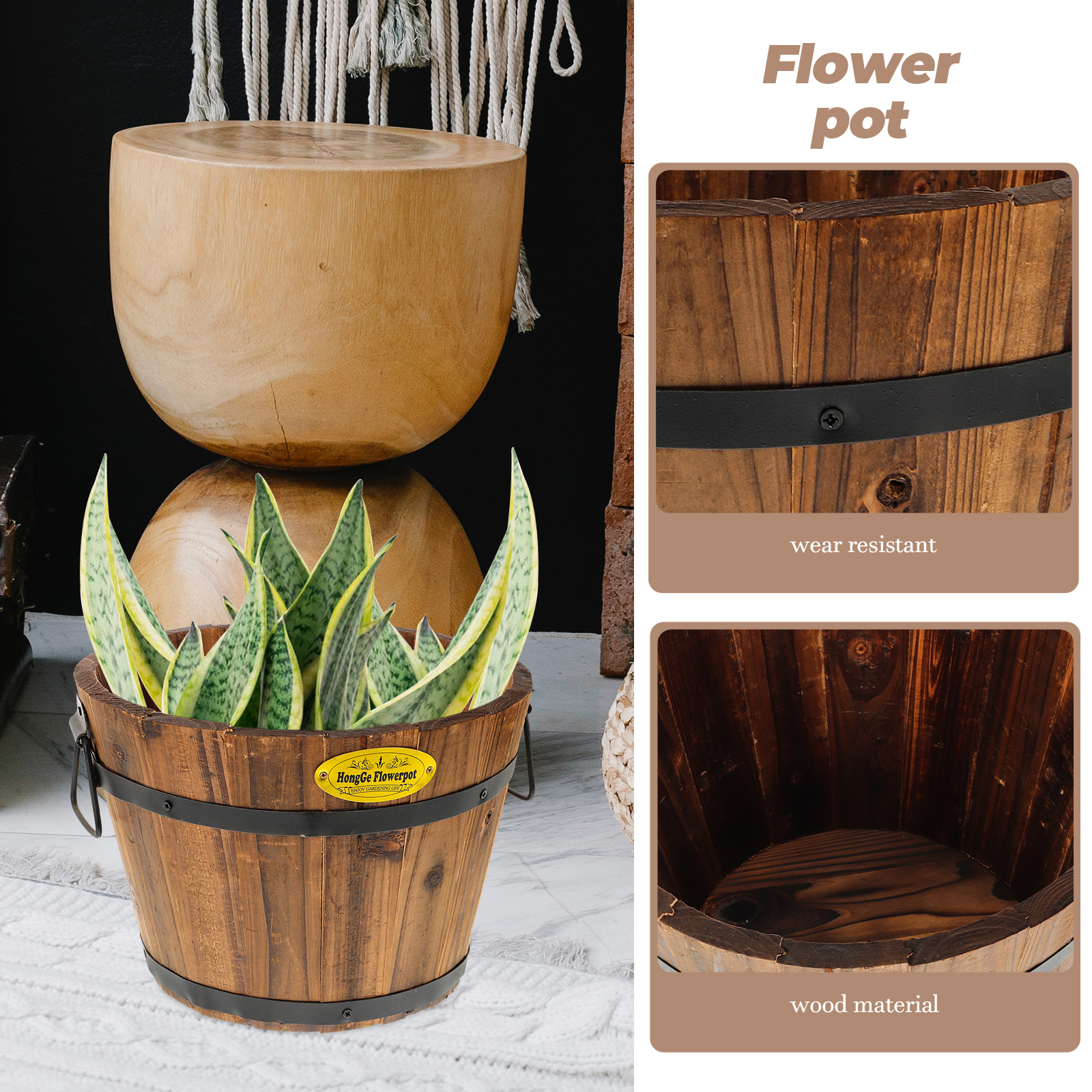 Tineasur Balcony Planters Wooden Flower Pot Coffee Wood 1Pack