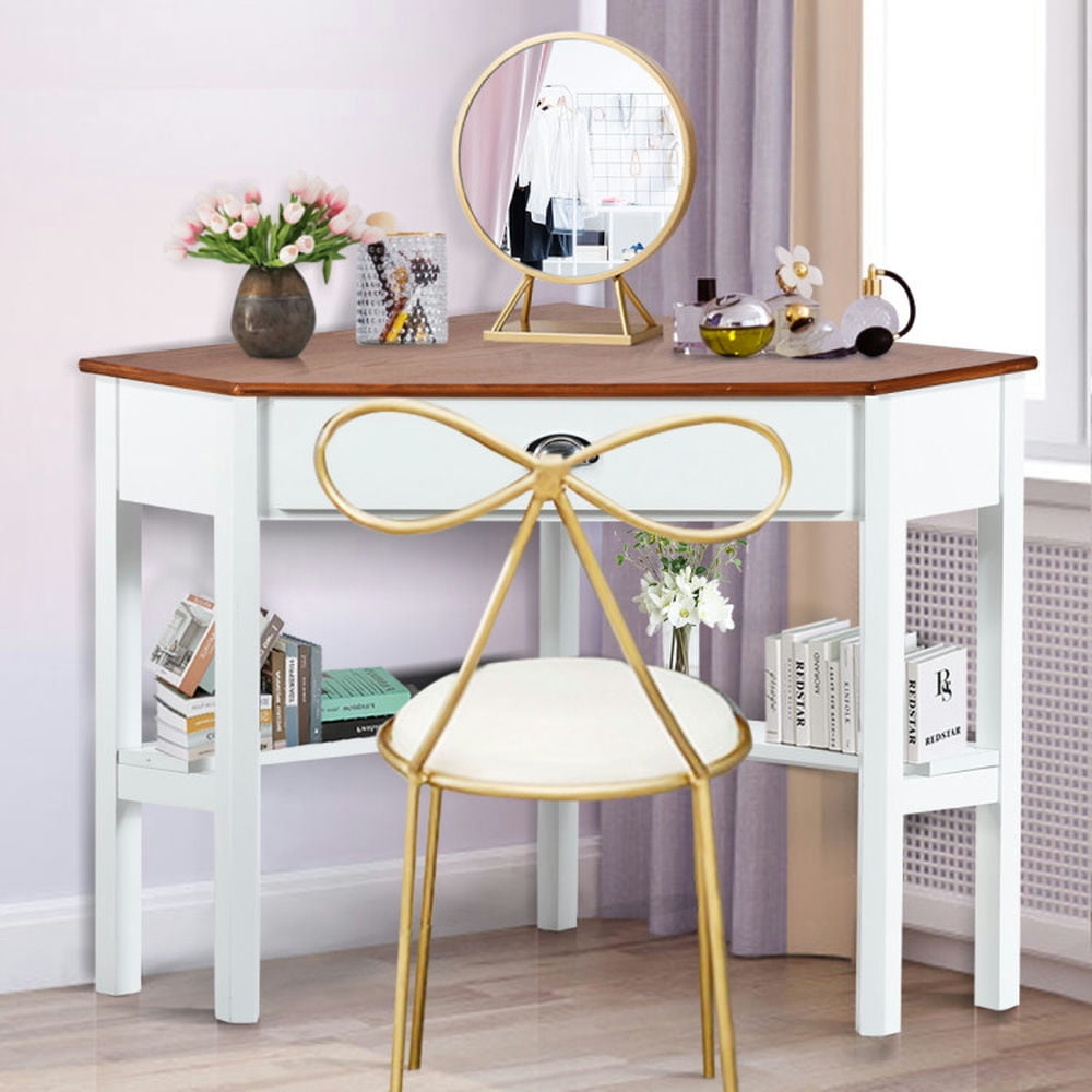 Demi Bonn Corner Wooden Piece Laptop Computer Desk, Small Home Office Desk Study Writing Table, White
