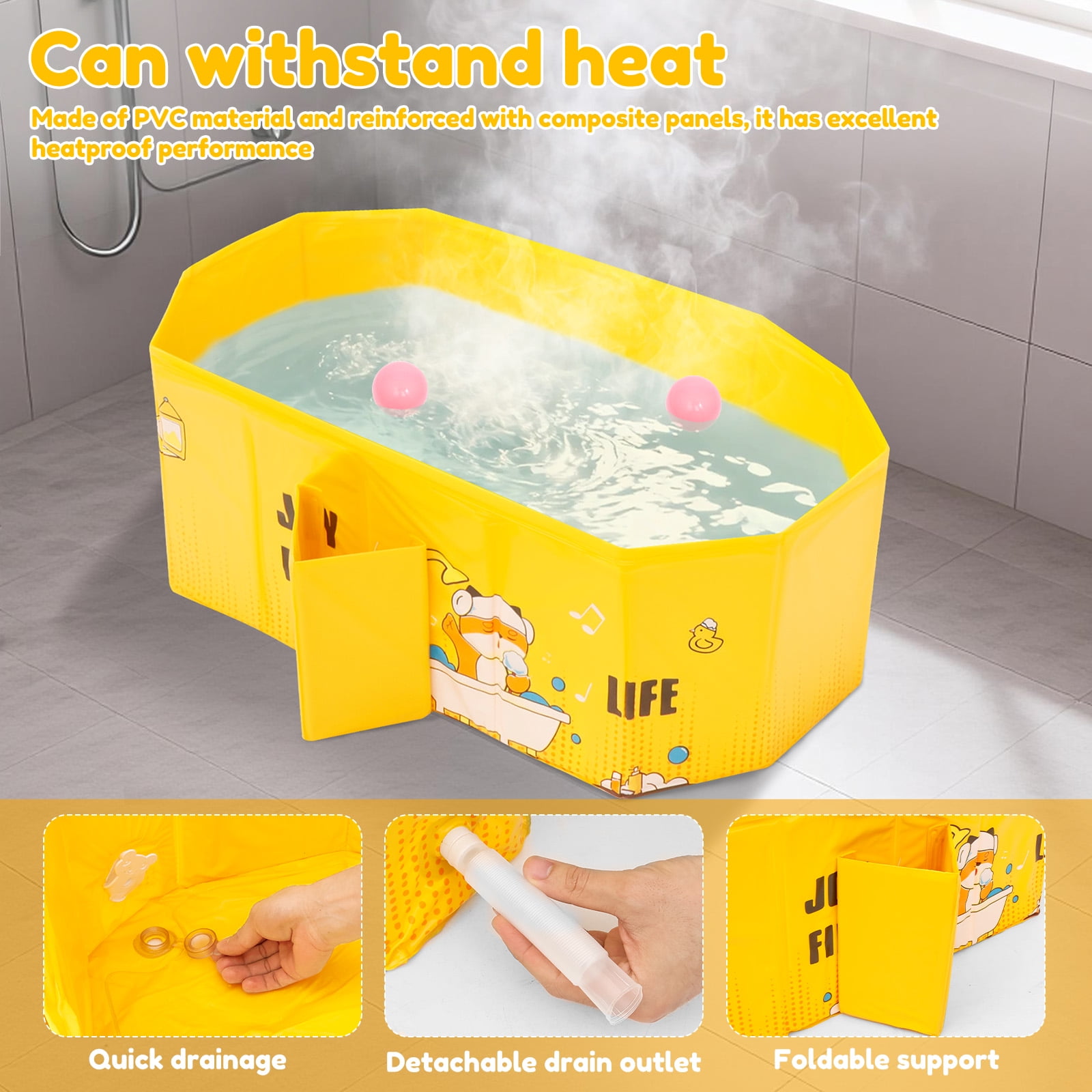 Austok Foldable Bathtub for Children Multifunctional Portable Bath Tub Large Toddler Bath for Age 0-8 All in One Design with Drain Plug