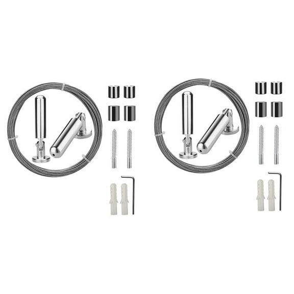 2X Wall Mount Curtain Wire Rod Set for Art Display - Stainless Steel Photo Hanging Clothesline (5 Meter)