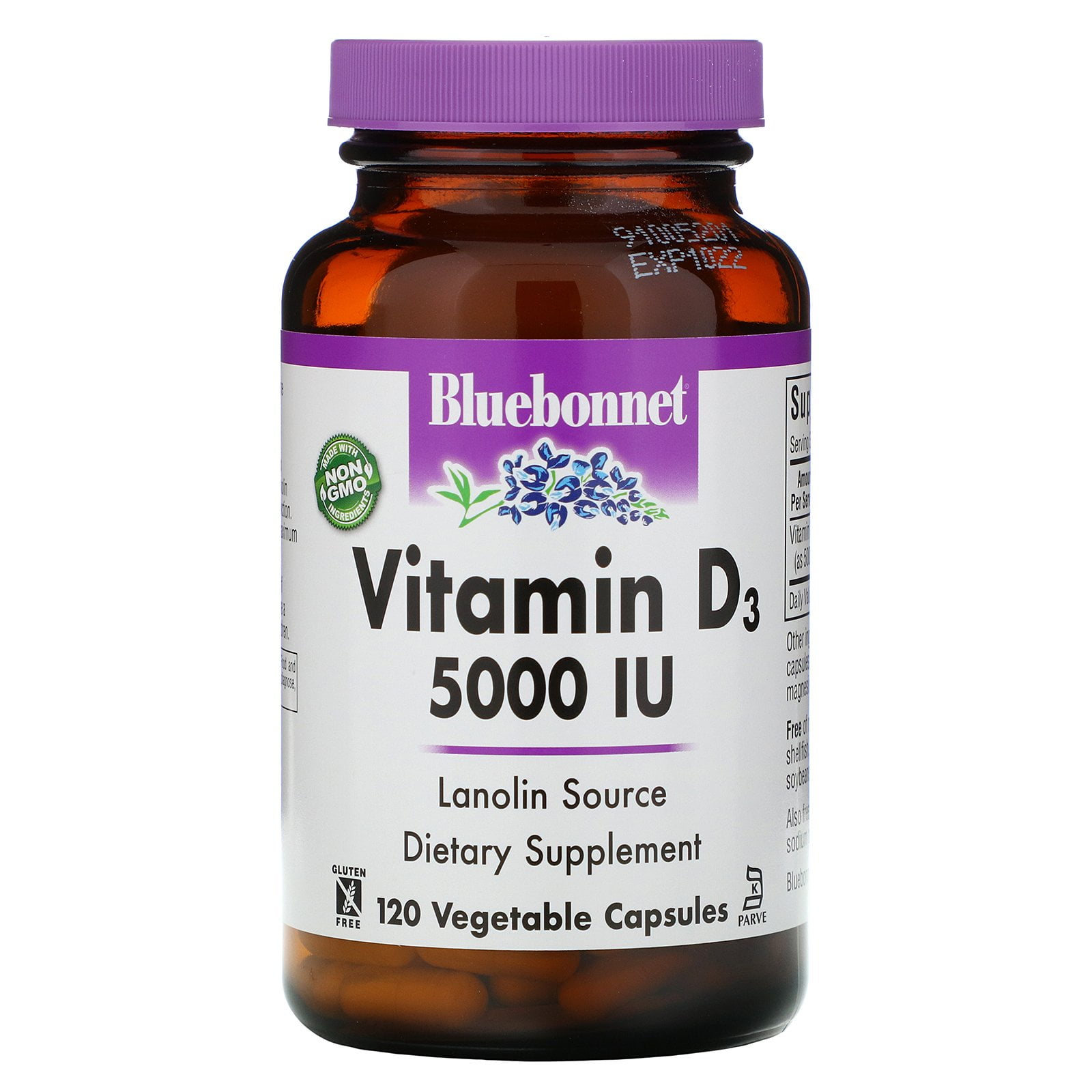 Bluebonnet Nutrition - Vitamin D3 5000 IU - 120 Vegetarian Capsules