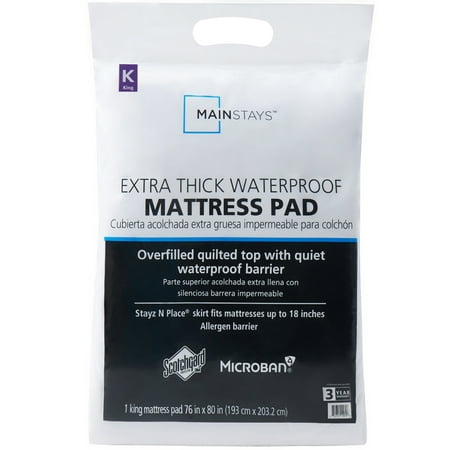 mainstays extra thick waterproof mattress pad, king 76 in x 80 in