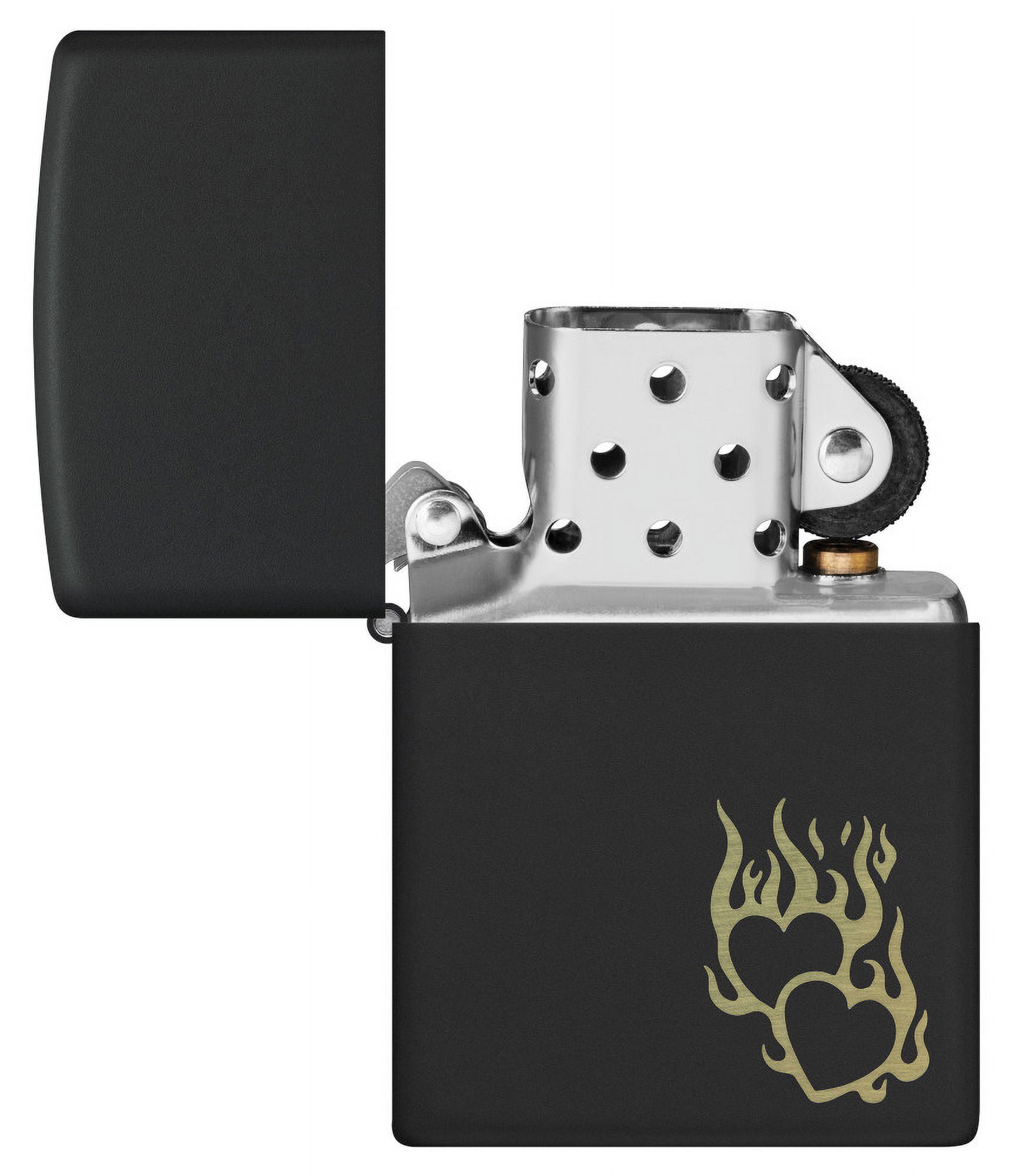 Zippo Fire Heart Design Black Matte Pocket Lighter