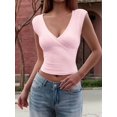 thumbnail image 6 of Women'S Y2K V-Neck Wrap Front Cap Sleeve Fitted Cropped Tank Tops Pink L, 6 of 8