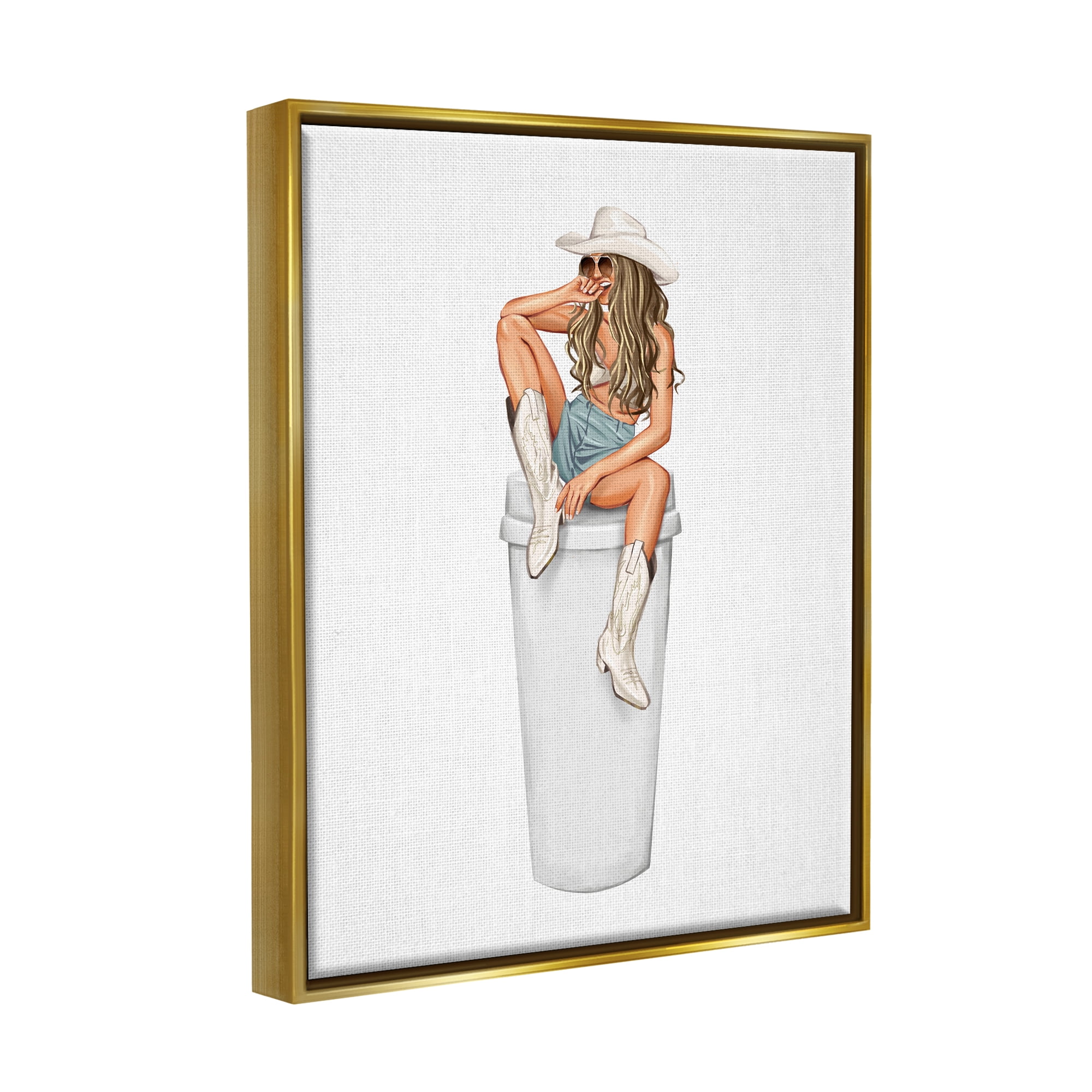 Stupell Morning Coffee Country Cowgirl Beauty & Fashion Painting Gold Floater Framed Art Print Wall Art
