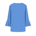 thumbnail image 6 of thefmos Women's Summer 3/4 Sleeve V Neck Button Down Blouse Casual Solid Basic Pullover Tops Dressy Loose Fit Vacation Fashion Clothes, Blue L, 6 of 7