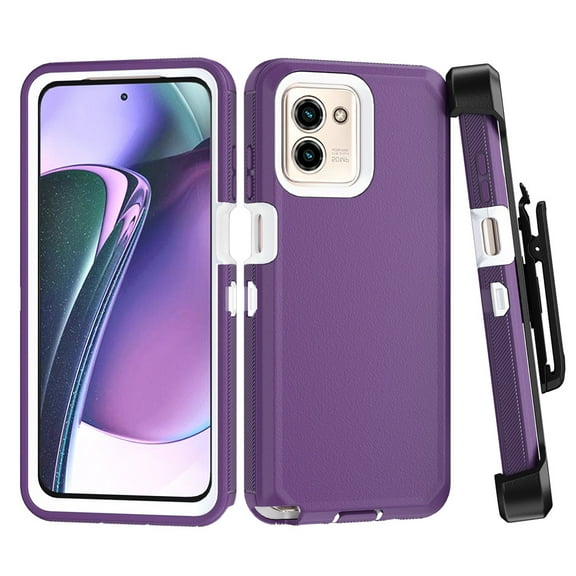 TASHHAR Moto G Stylus 5G 2023 Case with Belt Clip Holster Military Grade Heavy Duty 3 in 1 Shockproof Armor Rugged Durable for Motorola G Stylus 5G 2023 Phone - Purple White