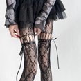 thumbnail image 2 of Voska Gothic Retro Hollow Lace Thigh High Stockings Bow Ribbon Decor Sheer Fishnet Long Socks Fashion Mesh Hosiery For Women Girls Daily And Costume Wear, 2 of 3